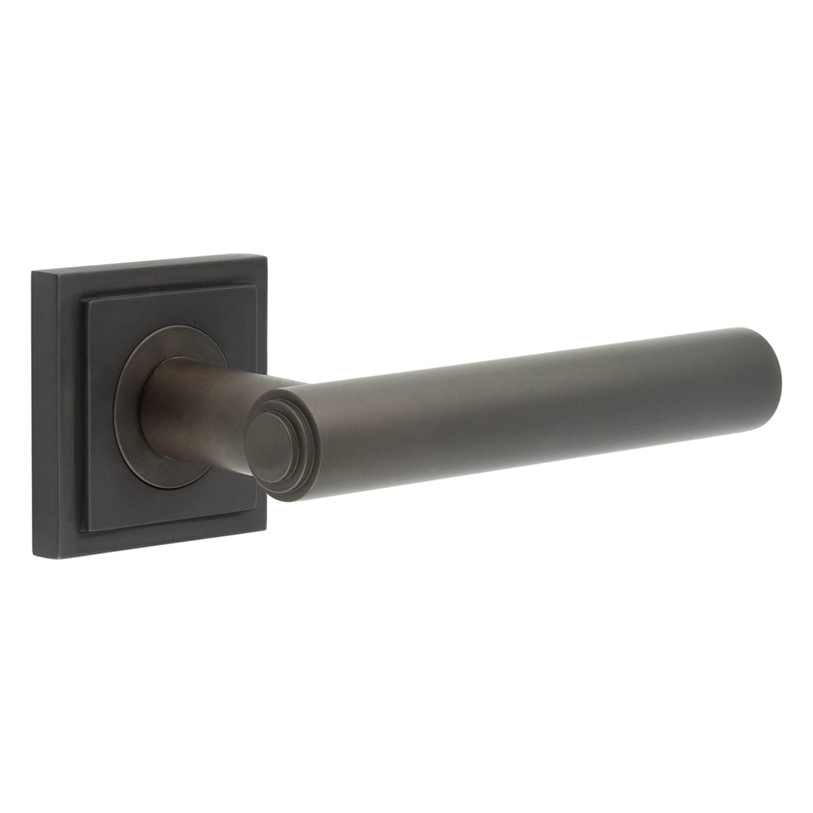 Dark Bronze Fire Rated Door Handles on Round Stepped Rose - Richmond Range