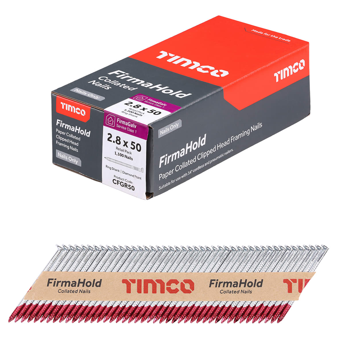 FirmaHold First Fix Nail - Ring - 34° Angled - 2.8 x 50mm - FirmaGalv - Pack of 1100