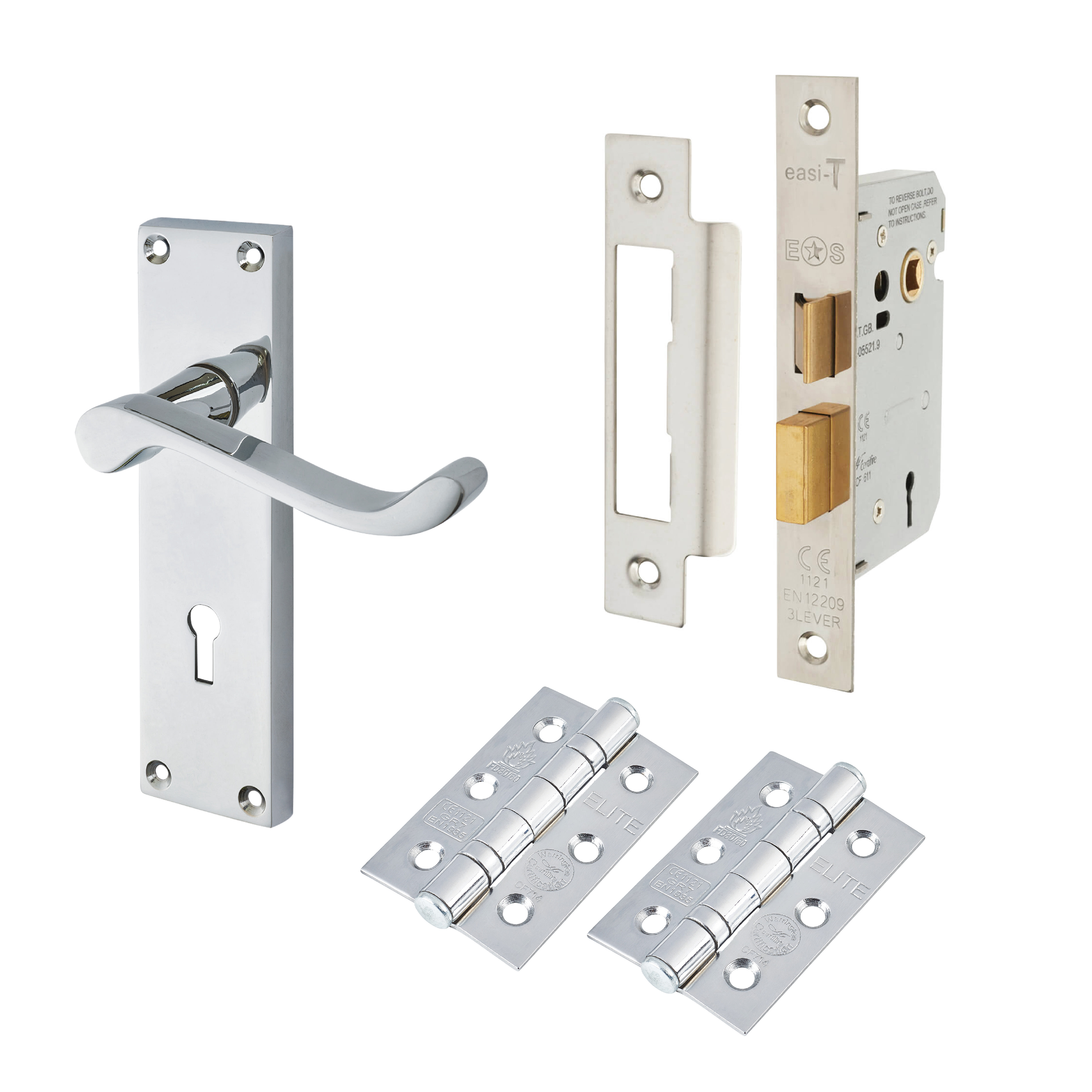 Polished Chrome Budget Scroll 3 Lever Sashlock Door Handles Pack - Mia Range