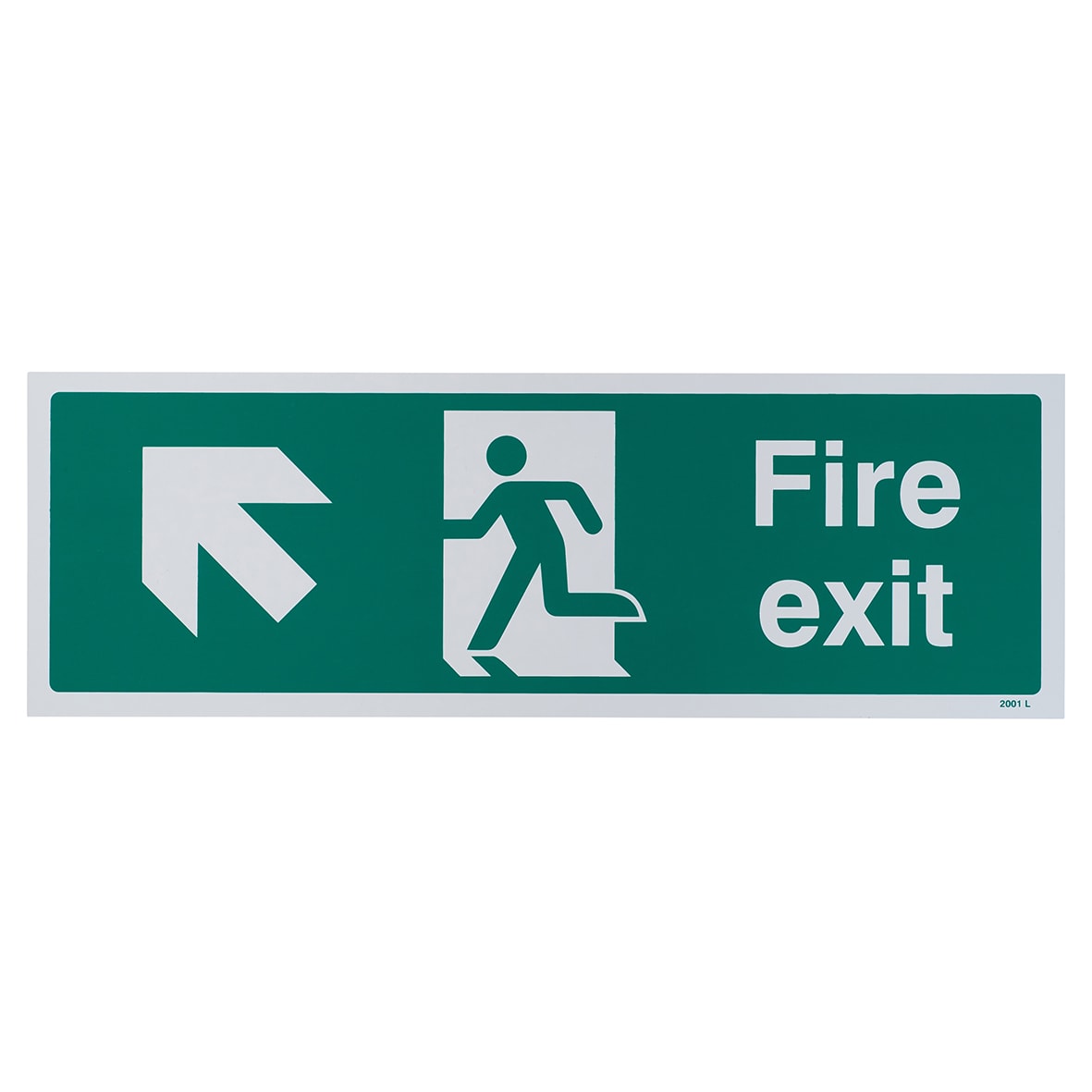 Fire Exit Running Man Up Left Arrow Sign - 450 x 150mm - Rigid Plastic