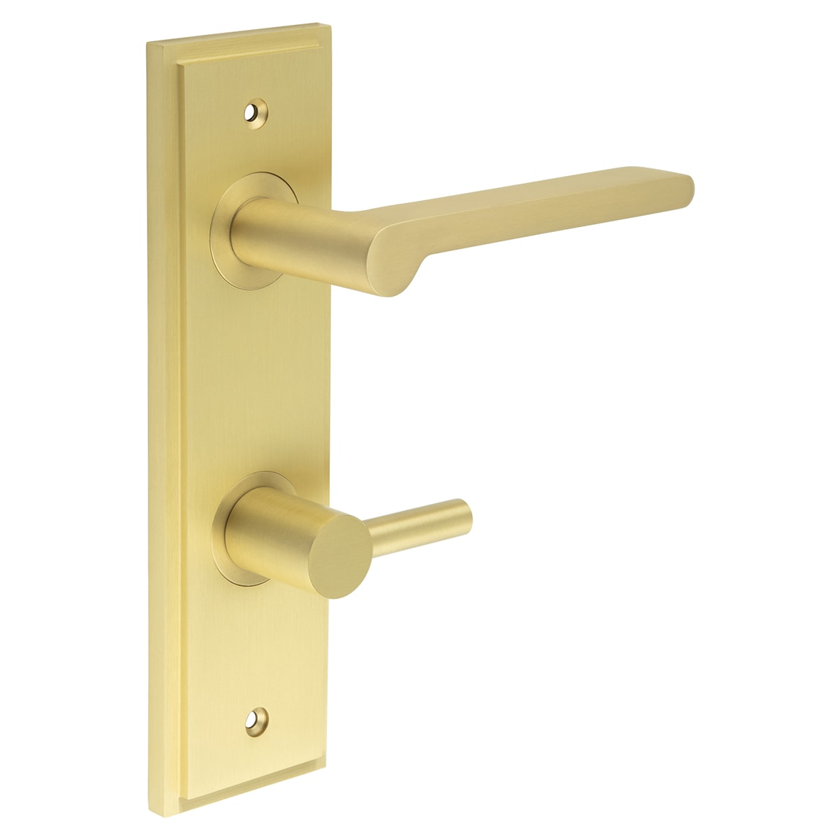 Satin Brass Fire Rated DIN Bathroom Door Handles - Fitzrovia - Inner 3 - 200 x 55mm