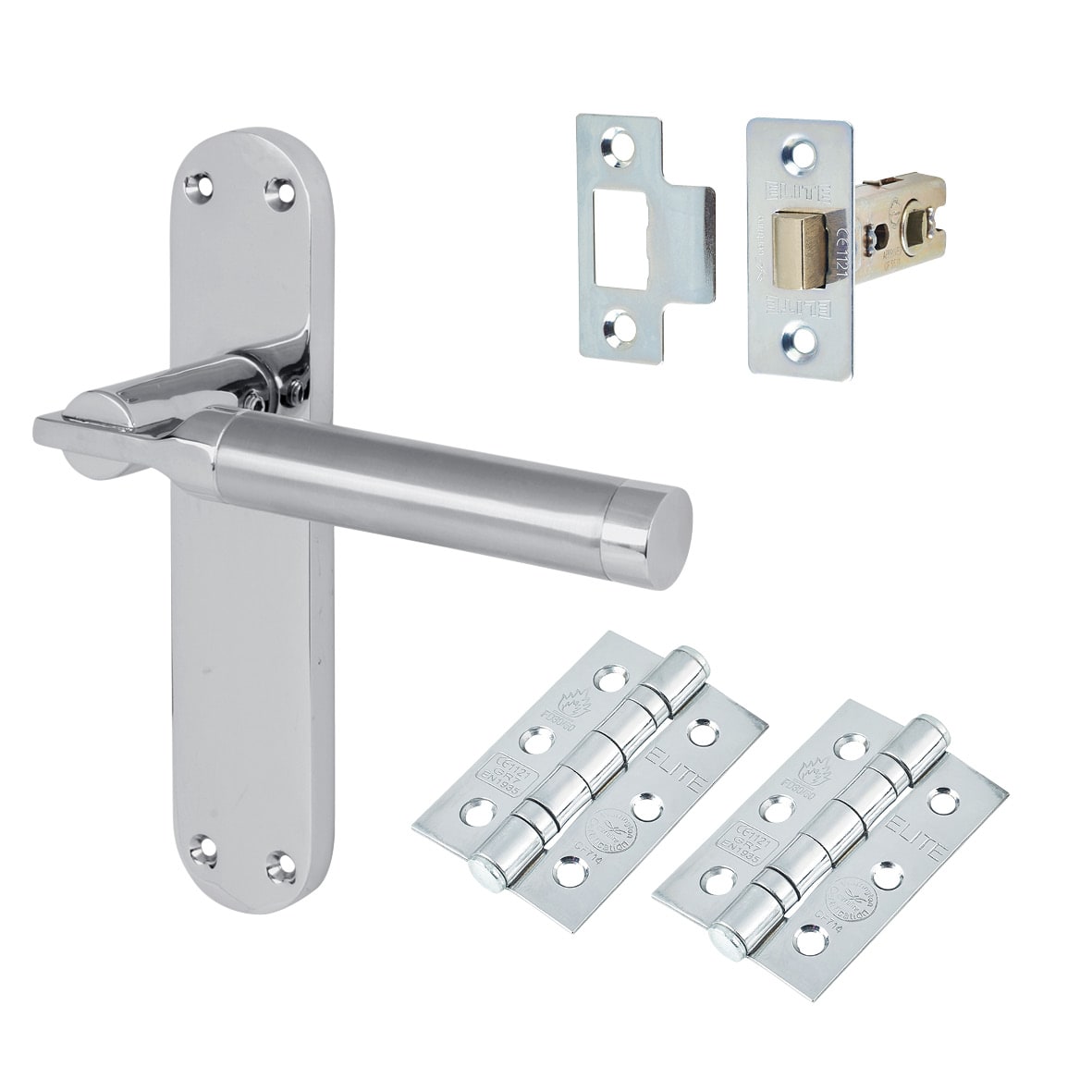 Satin/Polished Chrome Latch Door Handles Pack - Parma Range