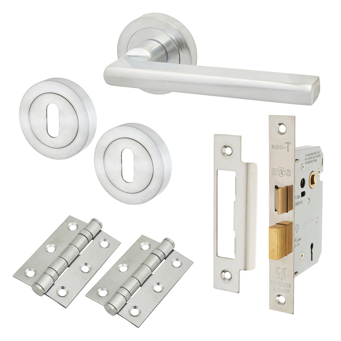 Satin Chrome 3 Lever Sashlock Door Handles on Rose Pack - Sophia Range