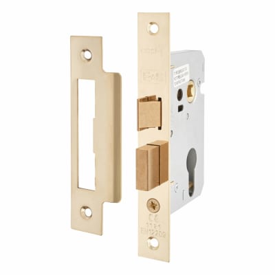 Contract Bolt Through Euro Profile Sashlock - 65mm Case - 44mm Backset - Polished Brass
