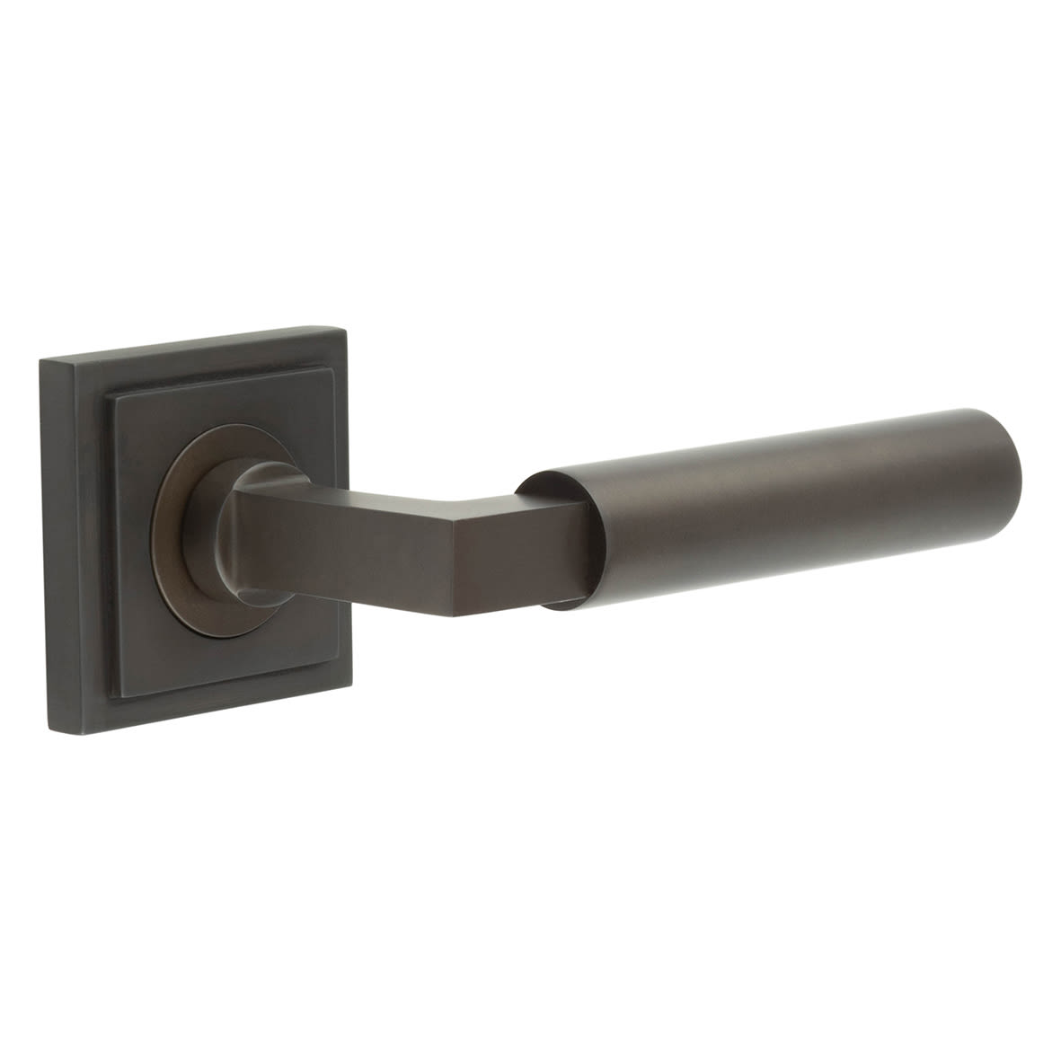 Dark Bronze Fire Rated Door Handles on Square Stepped Rose - Westminster Range