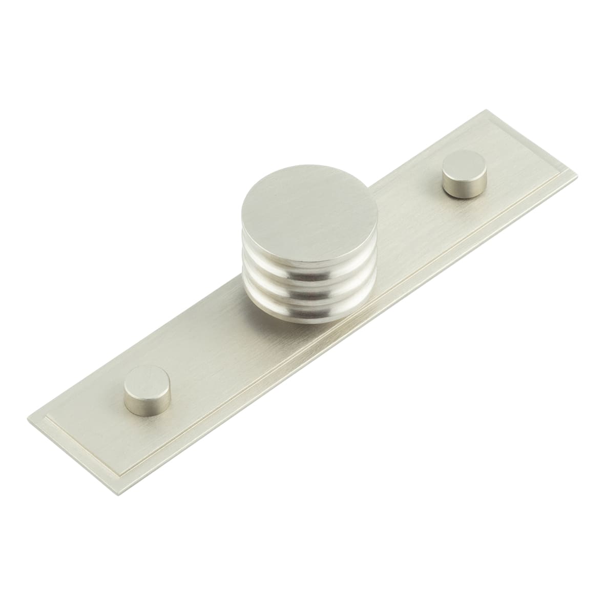 Sturt Grooved Round Cabinet Knob on Stepped Backplate - 30mm Diameter - Satin Nickel