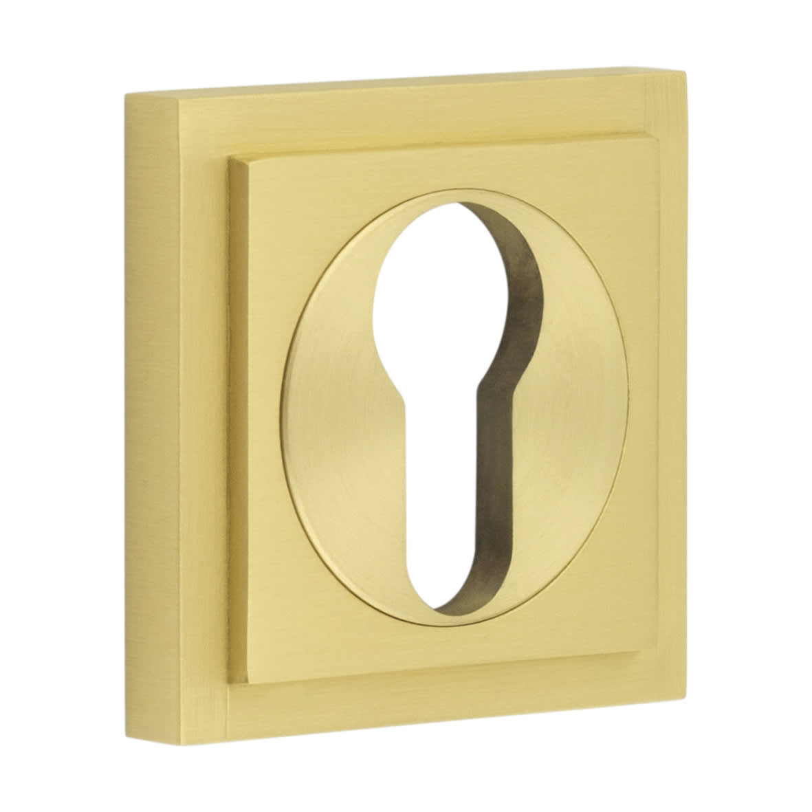 Square Escutcheon on Stepped Rose - 52 x 52mm - Euro - Satin Brass