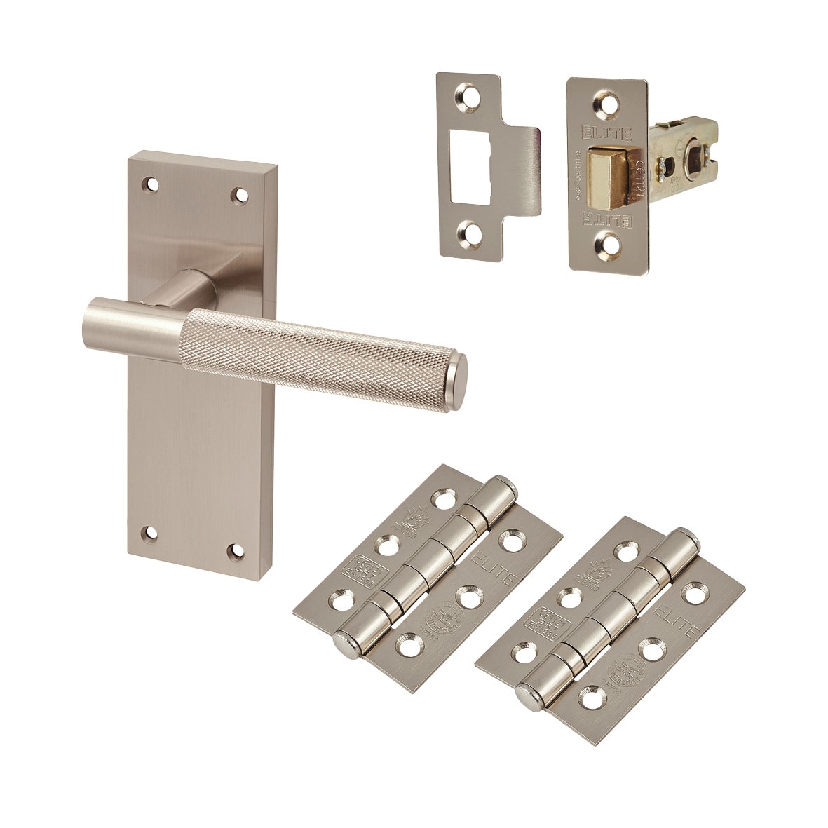 Satin Nickel Knurled Latch Door Handles Pack - Remi Range