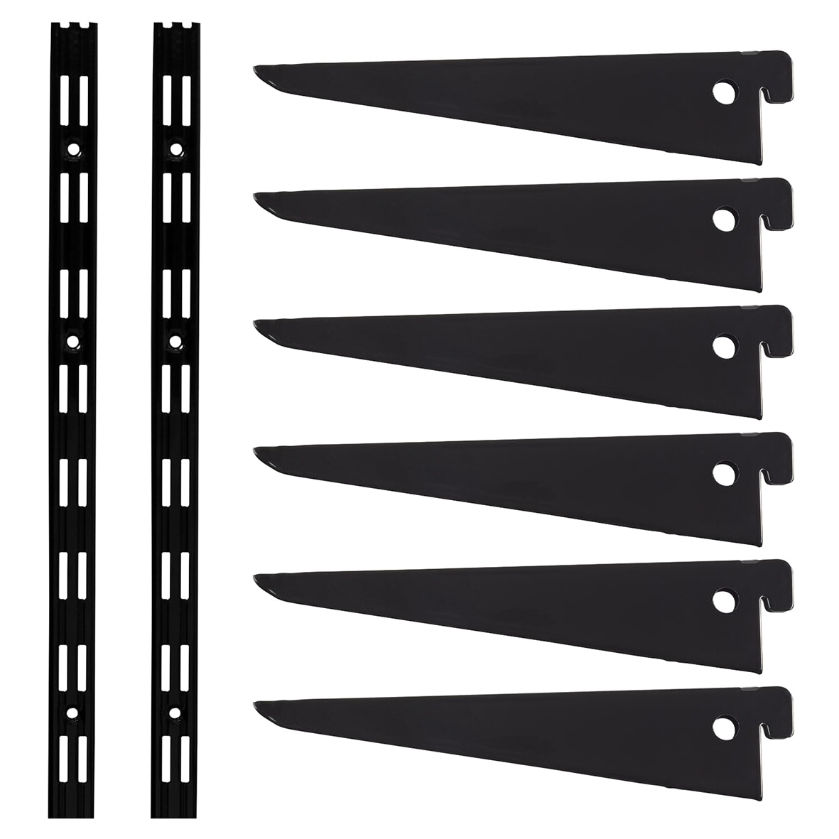Twin Slot Shelving Kit - 2 x 1000mm Shelf Wall Uprights & 6 x 170mm Shelf Brackets - Black