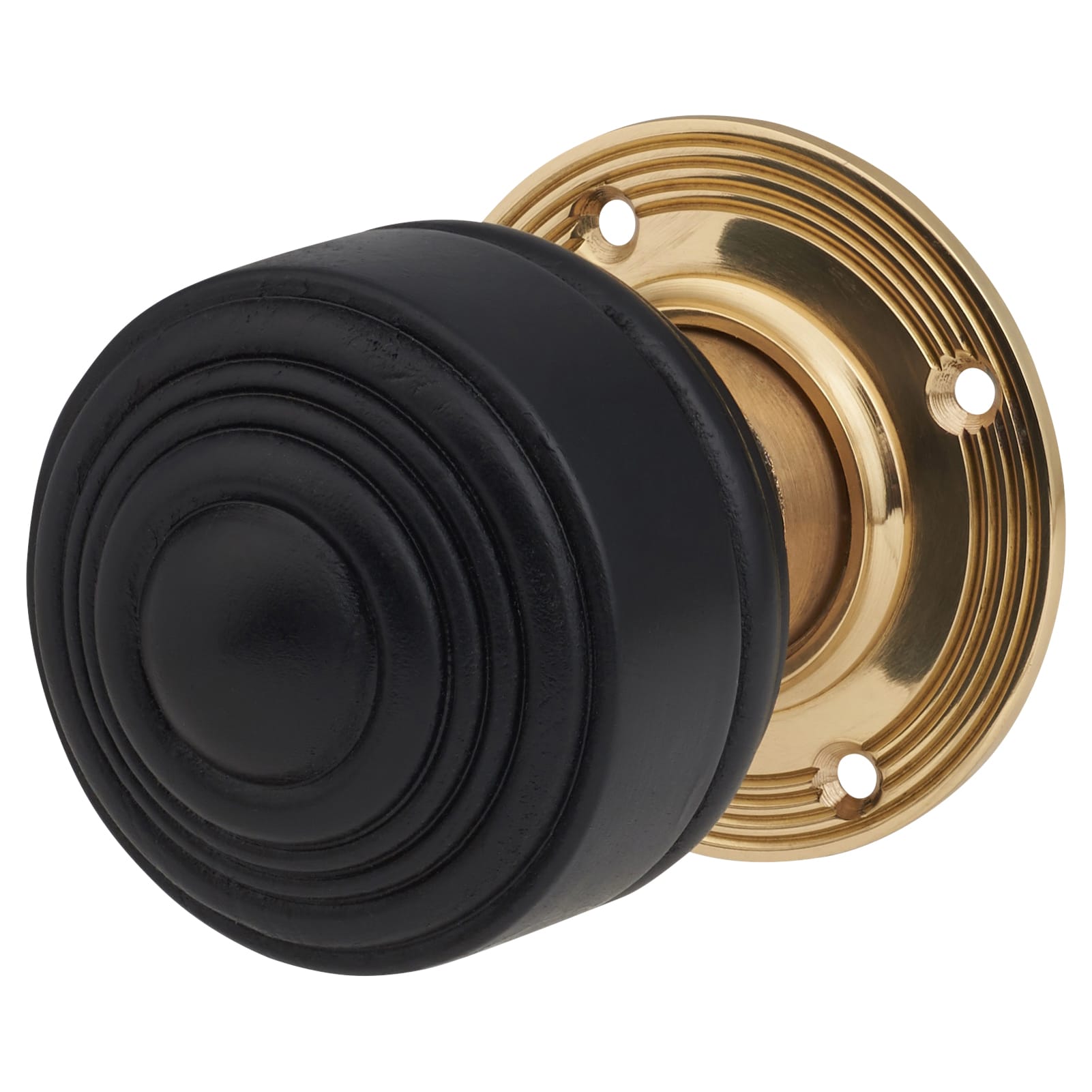 Ebony Knob & Brass Rose Edwardian Stepped Mortice/Rim Door Knob - 60mm Rose Diameter