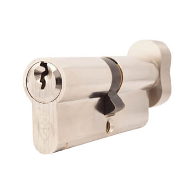 1 Star 6 Pin Kitemarked 80mm Euro Thumbturn Cylinder - 40mm Turn + 40mm - Polished Nickel