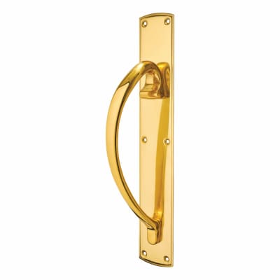 Polished Brass Offset Door Pull Handle on Plate - Screw Fix - 450 x 75mm - LH