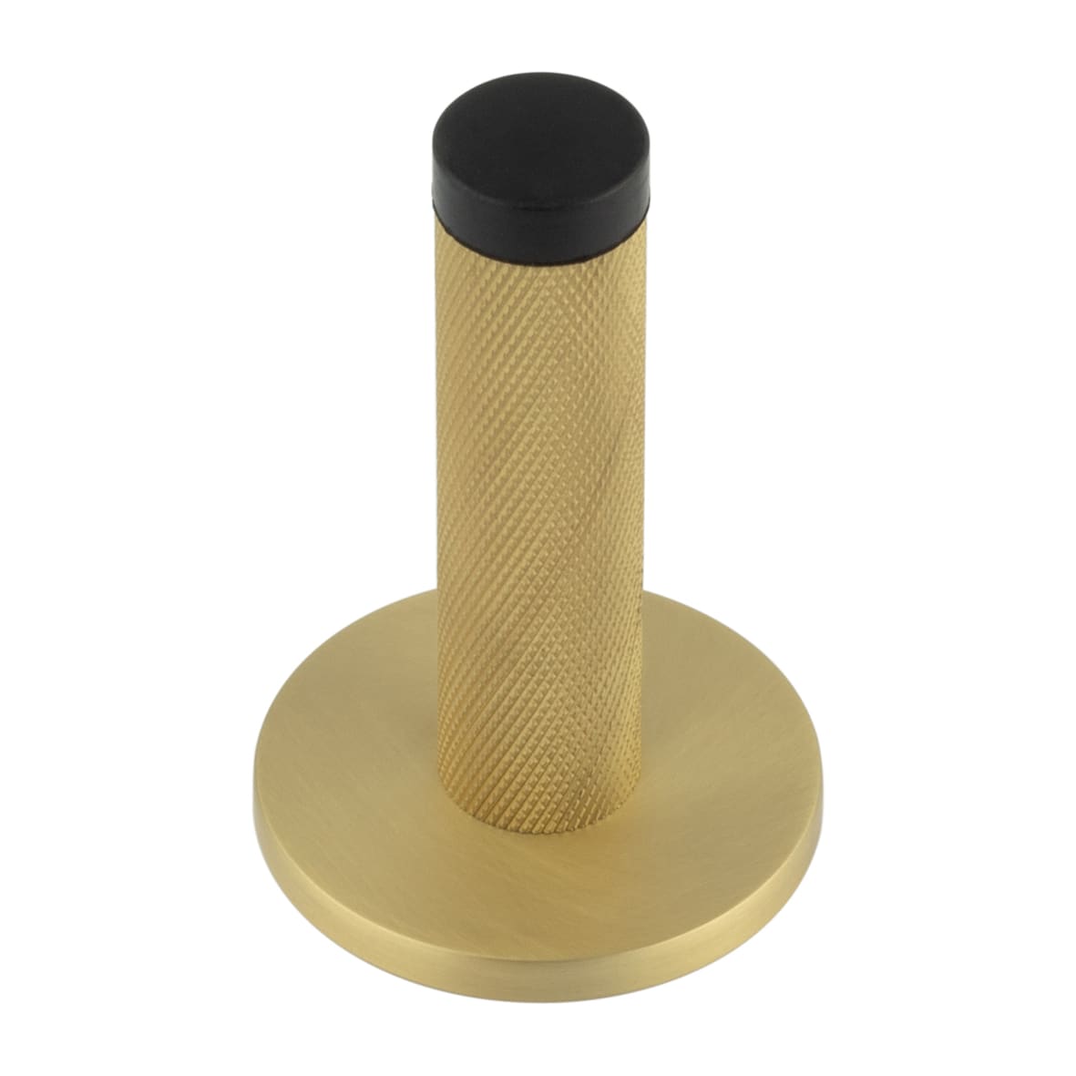 Knurled Projection Door Stop on Plain Rose - 76mm Projection - Satin Brass