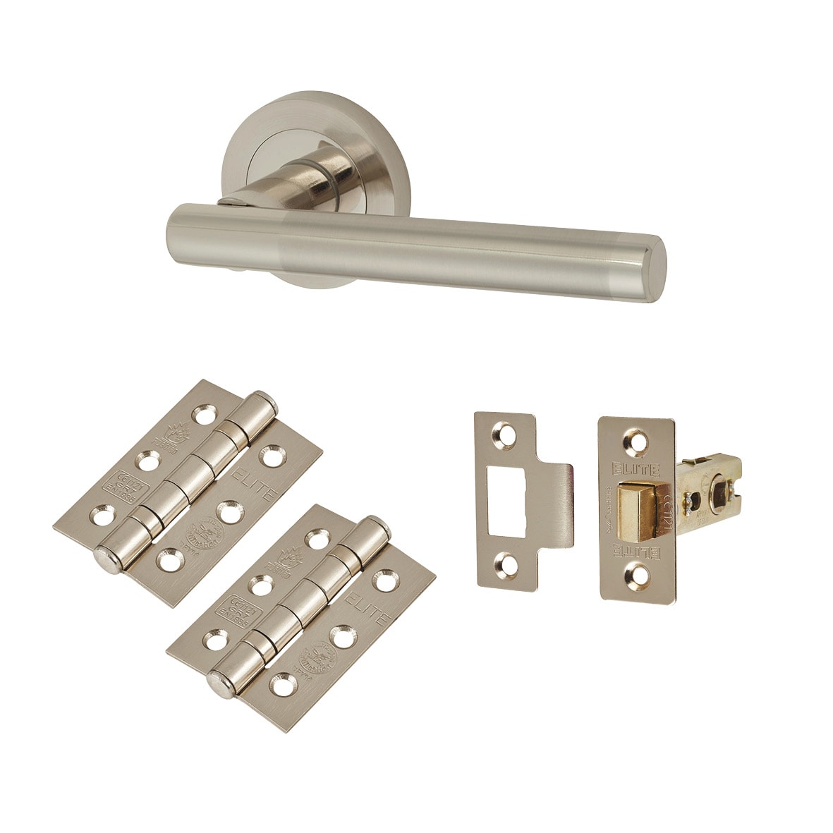 Polished/Satin Nickel Latch Door Handles on Rose Pack - Ella Range