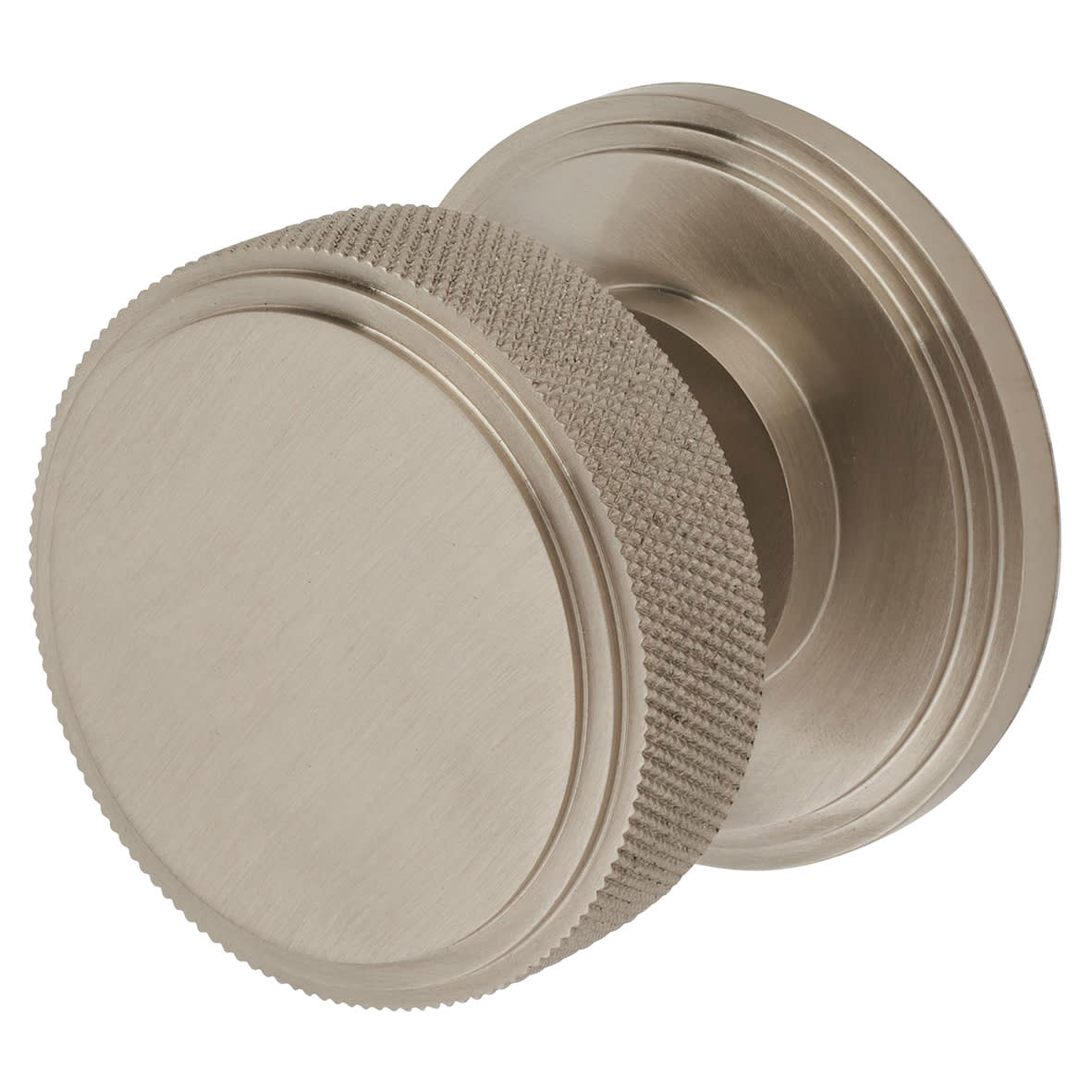 Satin Nickel Knurled Mortice Door Knob - 62mm Rose Diameter - Riley Range