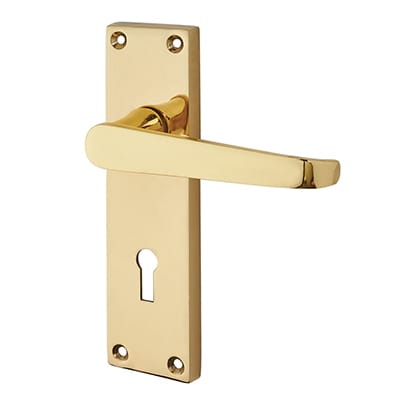 Polished Brass Budget Straight Keyhole Lock Door Handles - Mia Range - 153 x 42mm