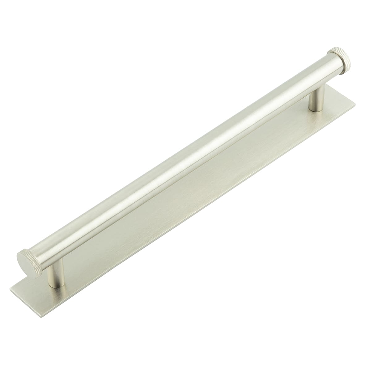Thaxted 15mm Lines T-Bar Cabinet Pull Handle on Plain Backplate - 224mm c/c - Satin Nickel