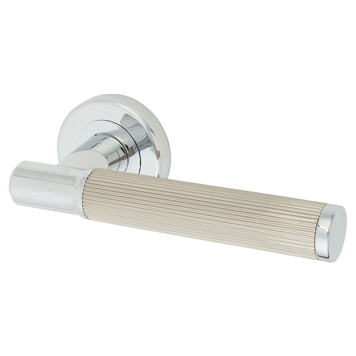 Brass Polished Chrome/Satin Nickel Lines Door Handles on Rose - Image Range