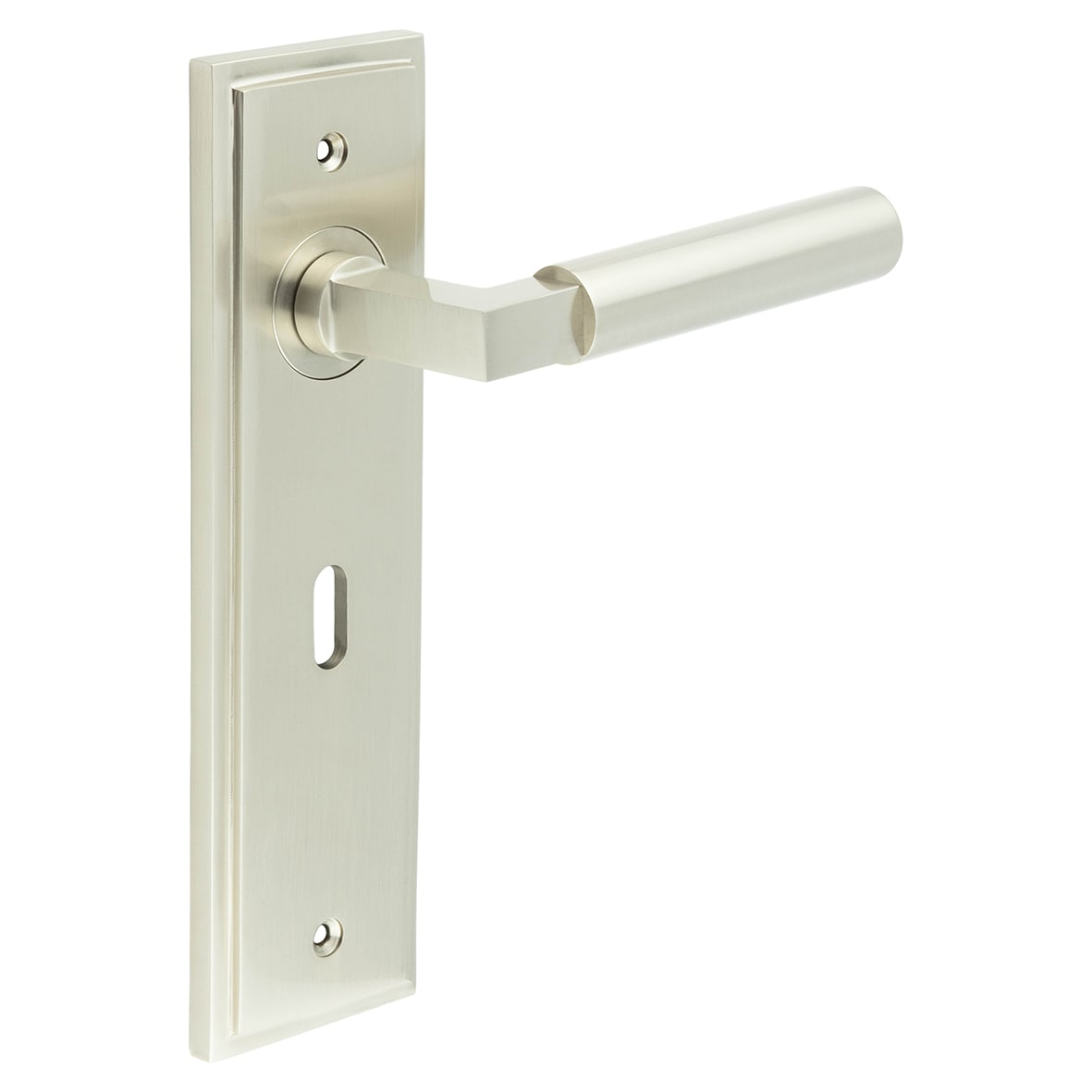 Satin Nickel Fire Rated Keyhole Lock Door Handles - Westminster - 200 x 55mm