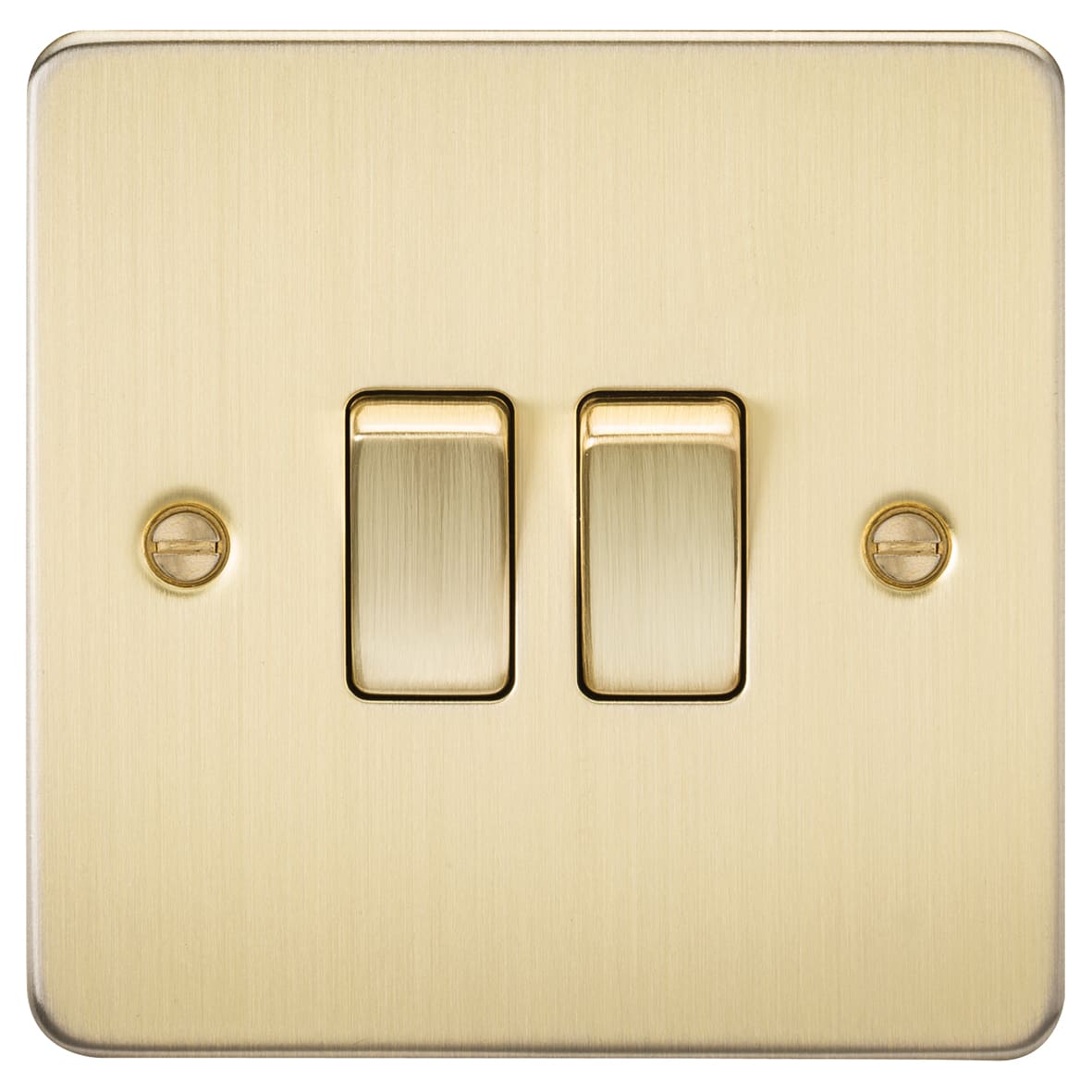 10AX 2 Gang 2 Way Flat Plate Light Switch - Brushed Brass