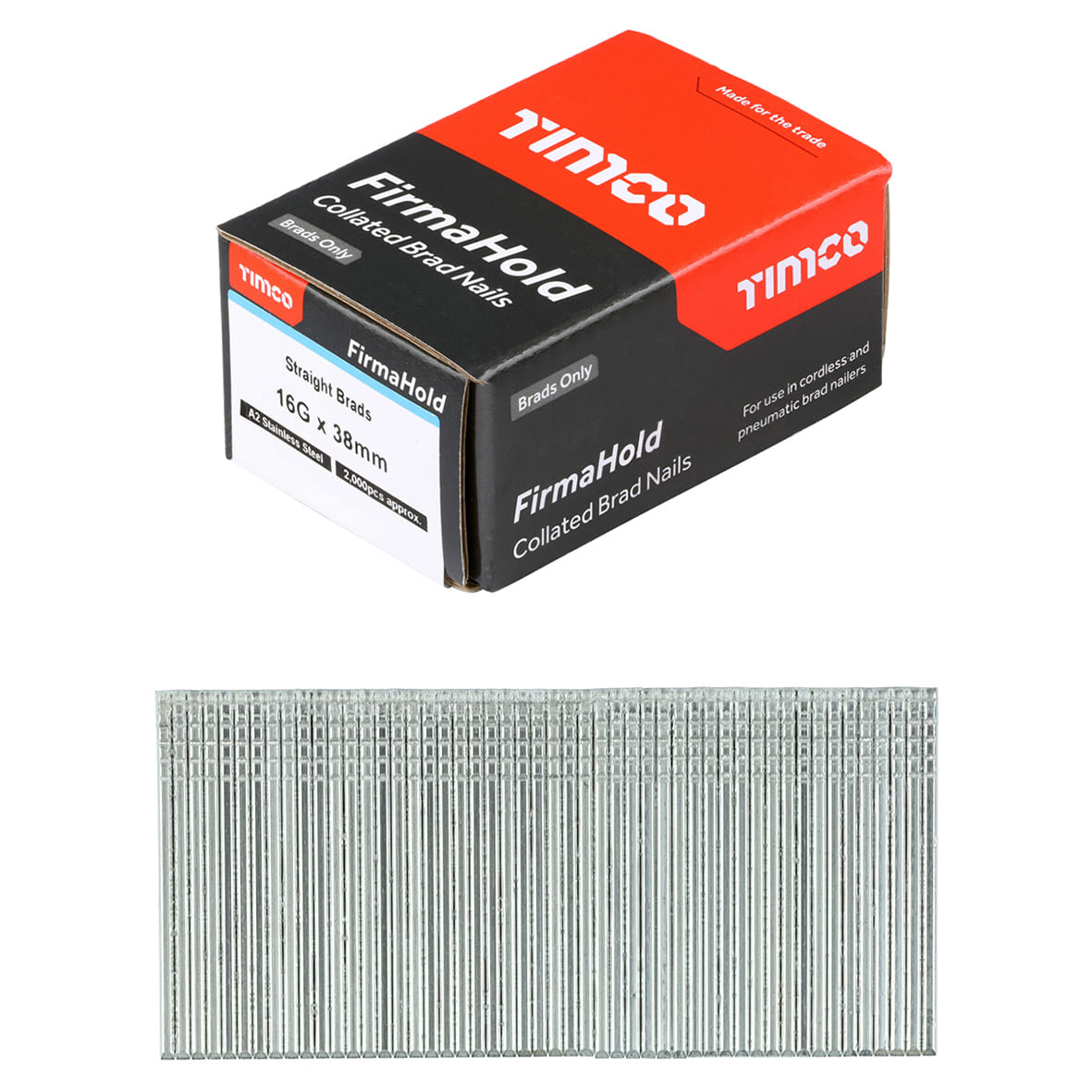 FirmaHold Second Fix Brad Nail - Straight - 16 Gauge x 38mm - Stainless Steel - Pack of 2000