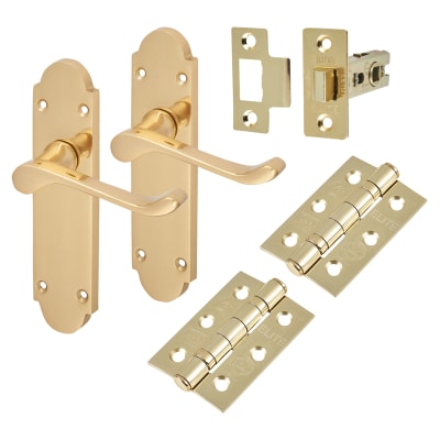 Polished Brass Victorian Summer Scroll Latch Door Handles Pack