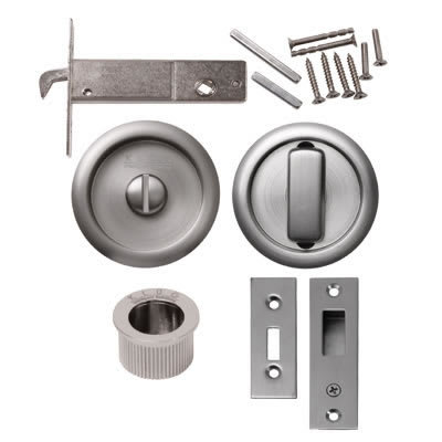 Round Flush Privacy Set with Bolt - Satin Nickel