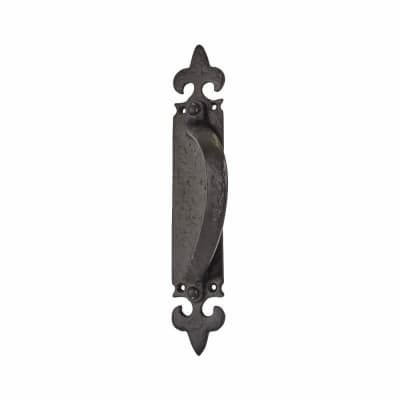 Black Iron Fleur de Lys Offset Door Pull Handle on Plate - Screw Fix - 260 x 45mm - RH