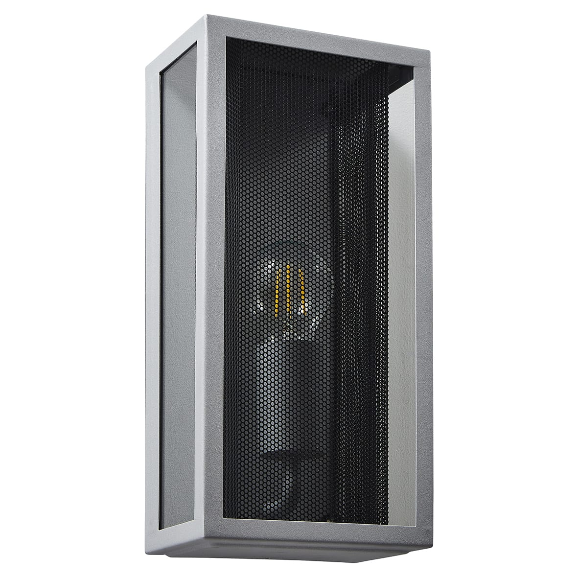 Forum Zink Cuba Outdoor Wall Lantern Light - IP44 - Silver with Black Mesh Insert