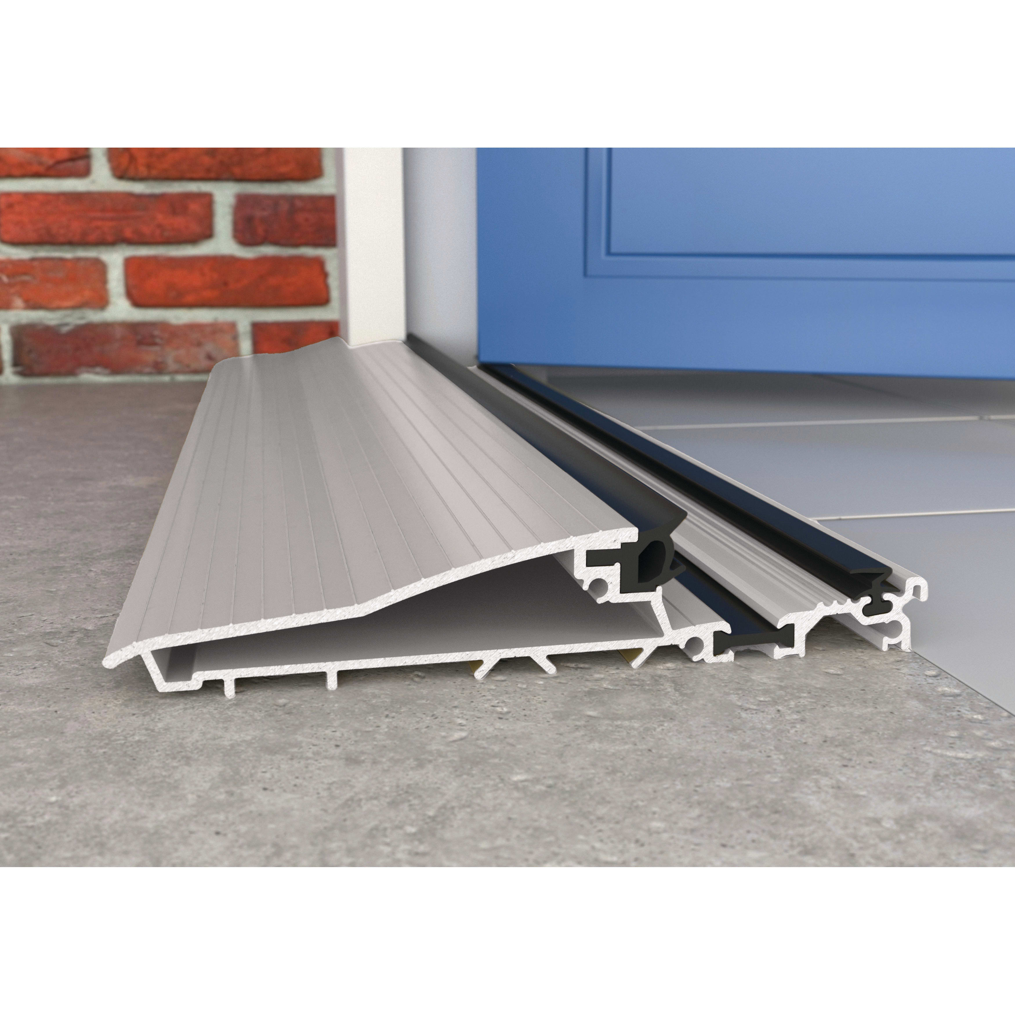 Mobility Threshold with Long Ramp - 2000mm Length - Inward Opening Doors - Mill Aluminium