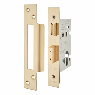 Architectural Bolt Through Euro Profile Sashlock - 65mm Case - 44mm Backset - PVD Brass