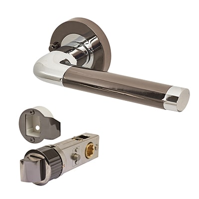 Polished Chrome/Black Nickel Smartlatch Privacy Door Handles on Round Rose - Argo Range