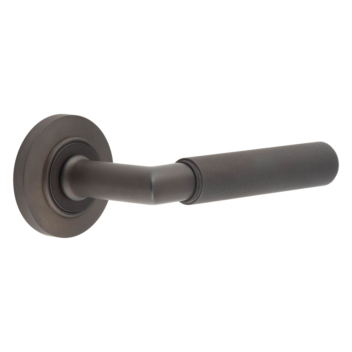 Dark Bronze Knurled Fire Rated Door Handles on Round Chamfered Rose - Piccadilly Range