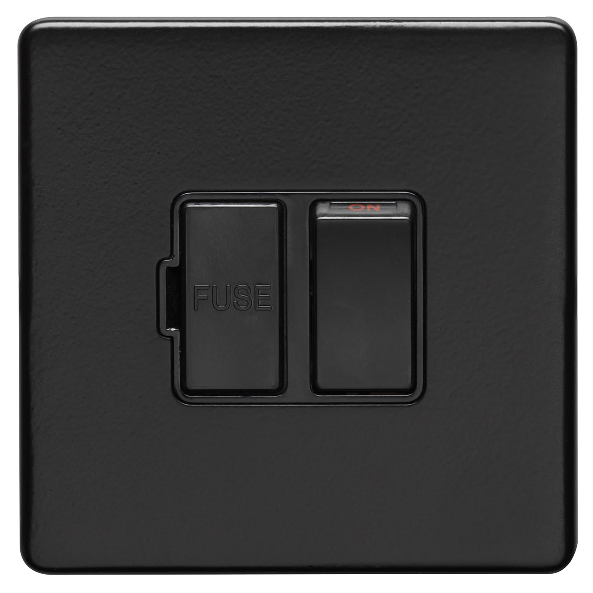 Concealed 13A 1 Gang Double Pole Screwless Flat Plate Switched Fused Spur - Matt Black