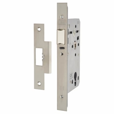 Heavy Duty DIN Deadlock Nightlatch - 90mm Case - 60mm Backset - Square - Stainless Steel