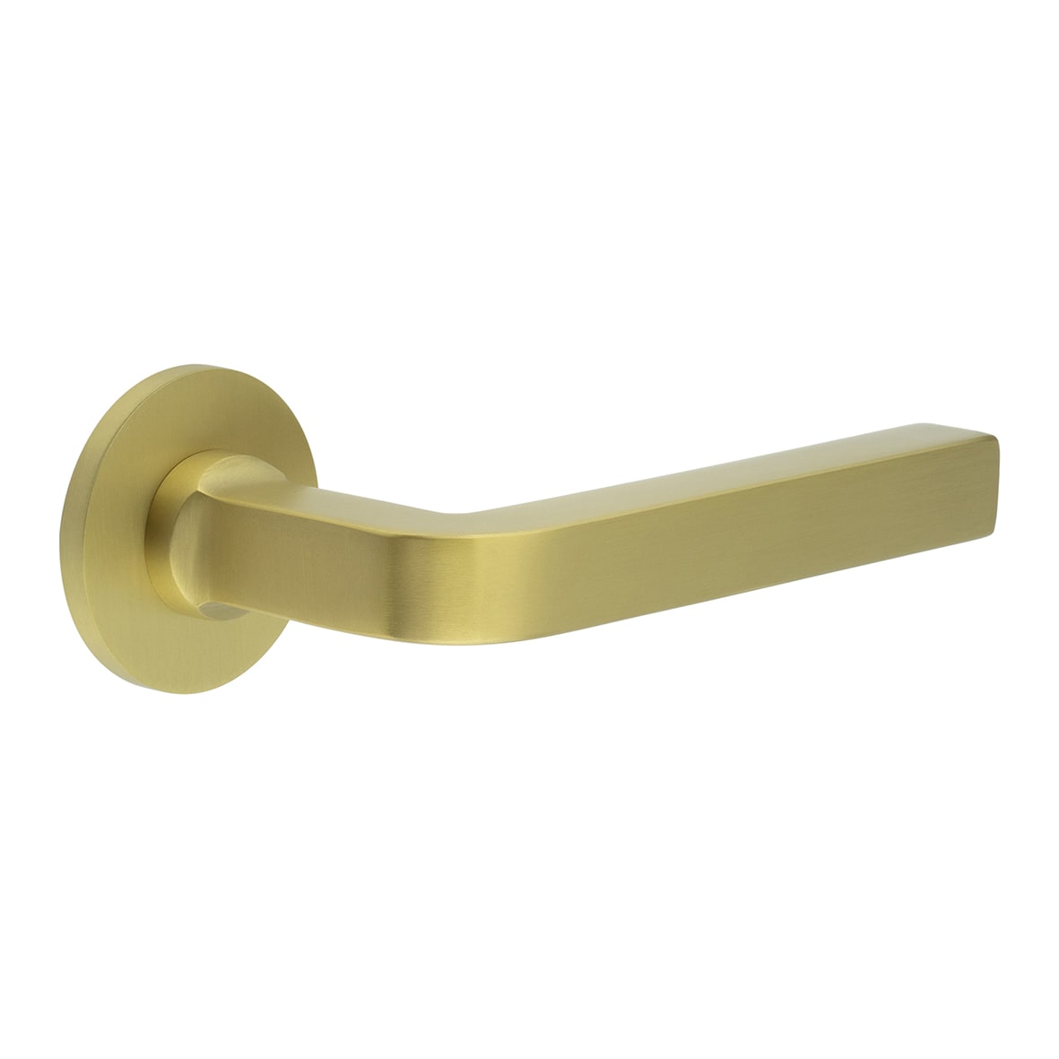 Satin Brass Sprung Fire Rated Door Handles on Round Rose - CR-104 Range