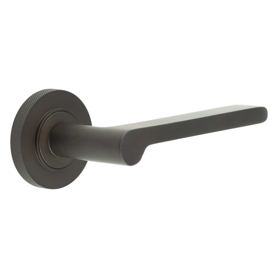 Dark Bronze Fire Rated Door Handles on Round Knurled Rose - Fitzrovia Range