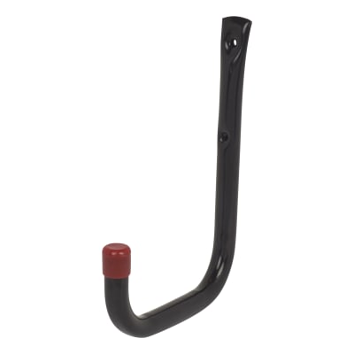 Tubular Garage and Shed Storage Hook with Red Vinyl Cap - 150mm Depth - Black & Red