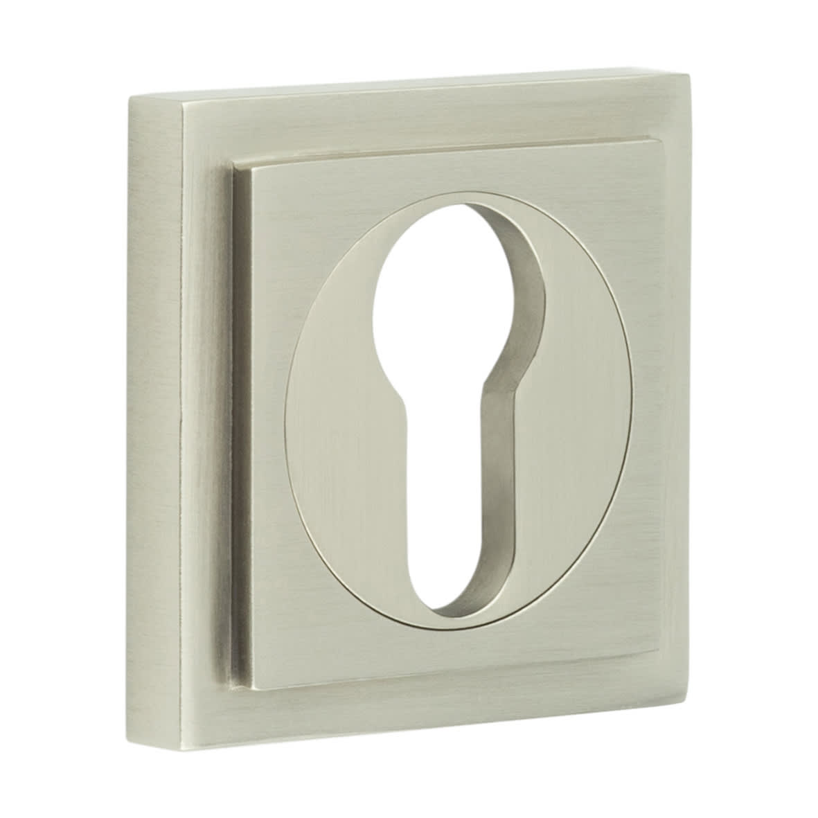 Square Escutcheon on Stepped Rose - 52 x 52mm - Euro - Satin Nickel