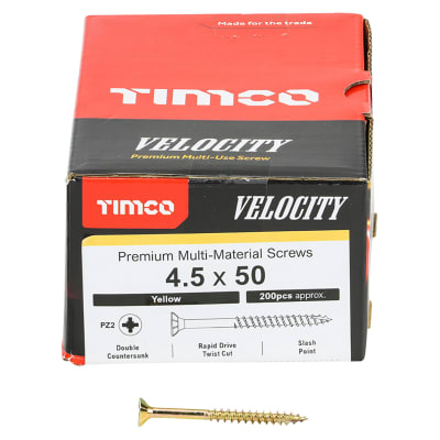 Velocity Pozi Countersunk Wood Screws - 4.5 x 50mm - Yellow Zinc - Pack of 200