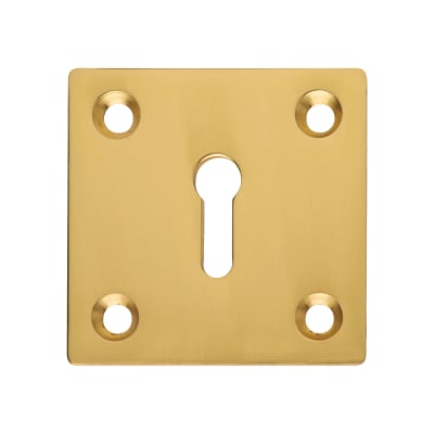 Square Plate Brass Escutcheon - 52 x 52mm - Keyhole - Polished Brass
