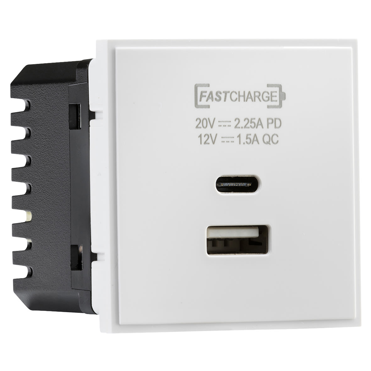 1 Gang Type A/C USB Charger Euro Module - 2.25A - White