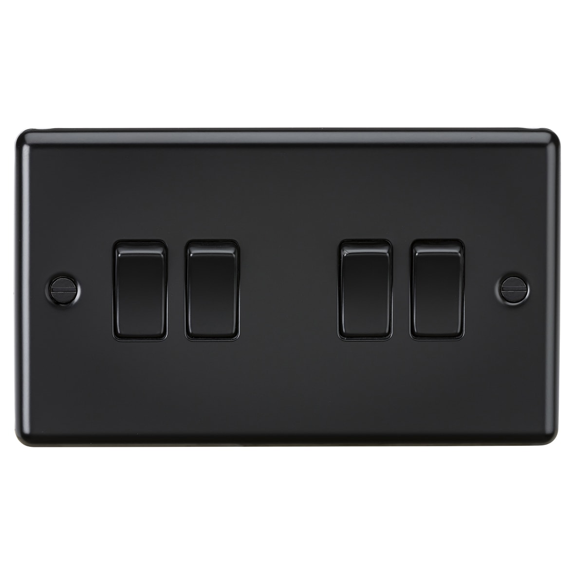 10AX 4 Gang 2 Way Round Edge Light Switch - Matt Black