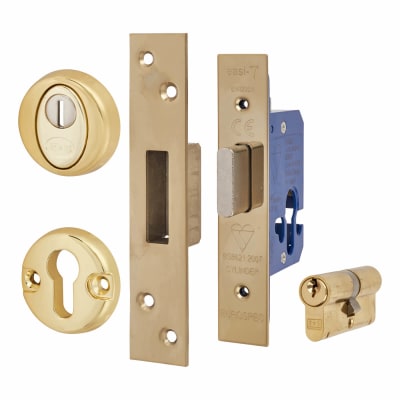 Euro Deadlock & Double Cylinder - 65mm Case - 44mm Backset - Square - PVD Brass