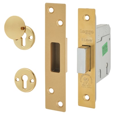 Heavy Duty:2007 5 Lever Deadlock - 76mm Case - 57mm Backset - Polished Brass