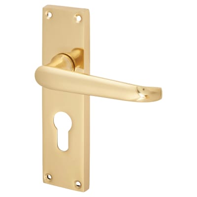 Polished Brass Victorian Straight Euro Lock Door Handles - 155 x 42mm