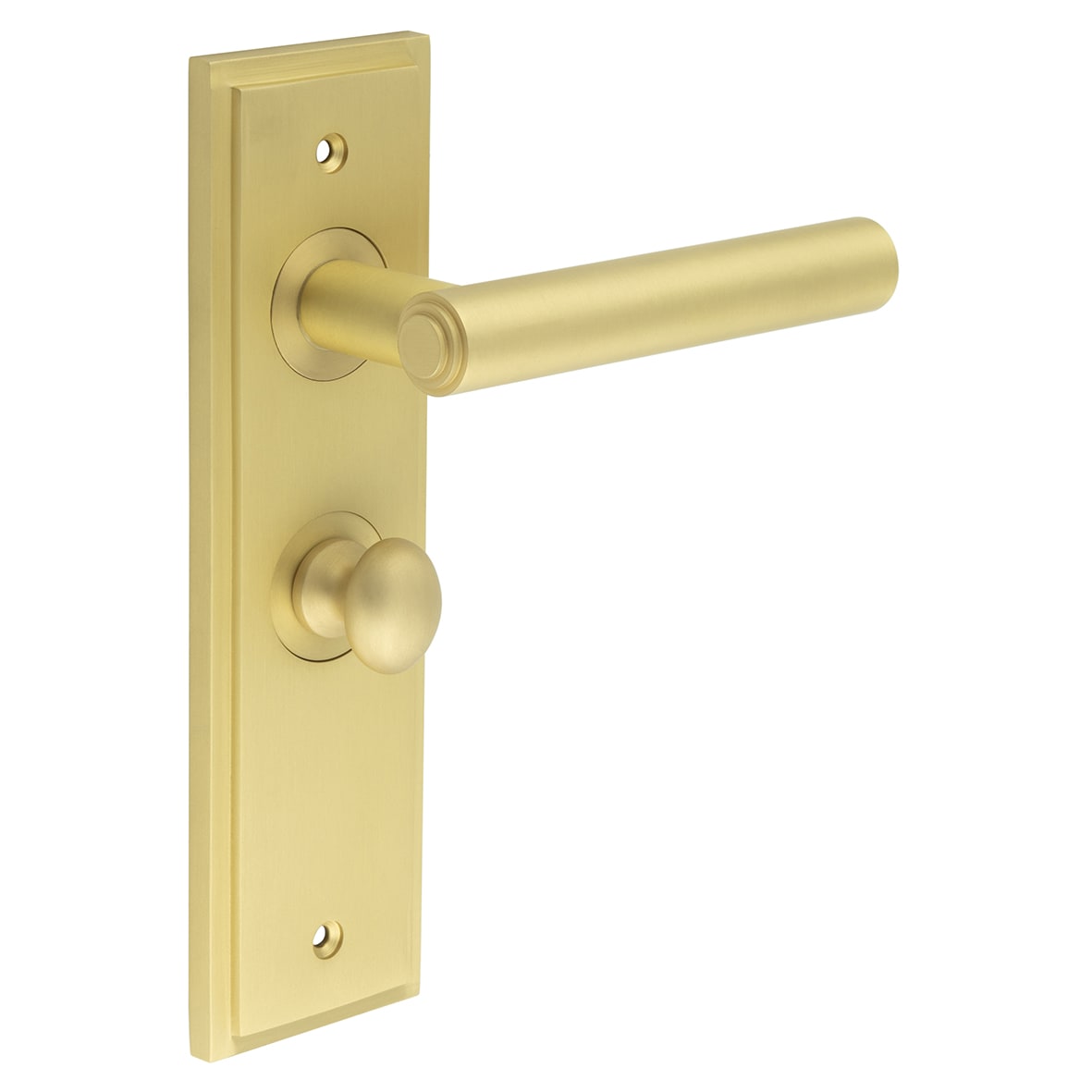 Satin Brass Fire Rated Bathroom Door Handles - Richmond - Inner 1 - 200 x 55mm