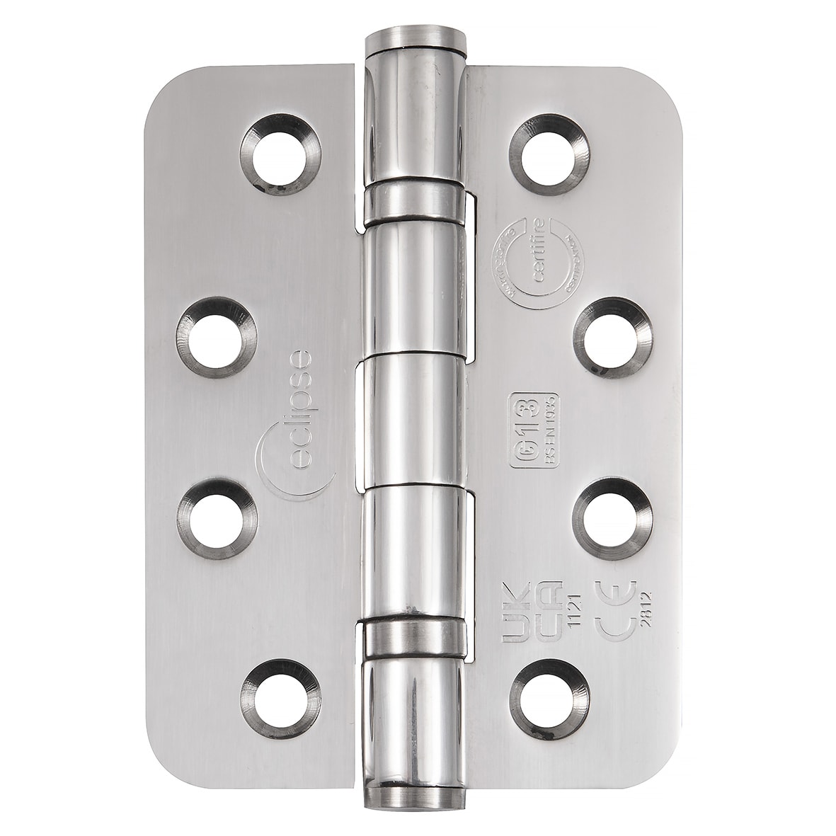 Radius Ball Bearing Grade 13 Butt Fire Door Hinge - 102 x 76 x 3mm - Pol Stainless - Pair