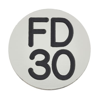 Fire Door Sign - Self Adhesive - 25mm Diameter - Rigid Plastic - Silver