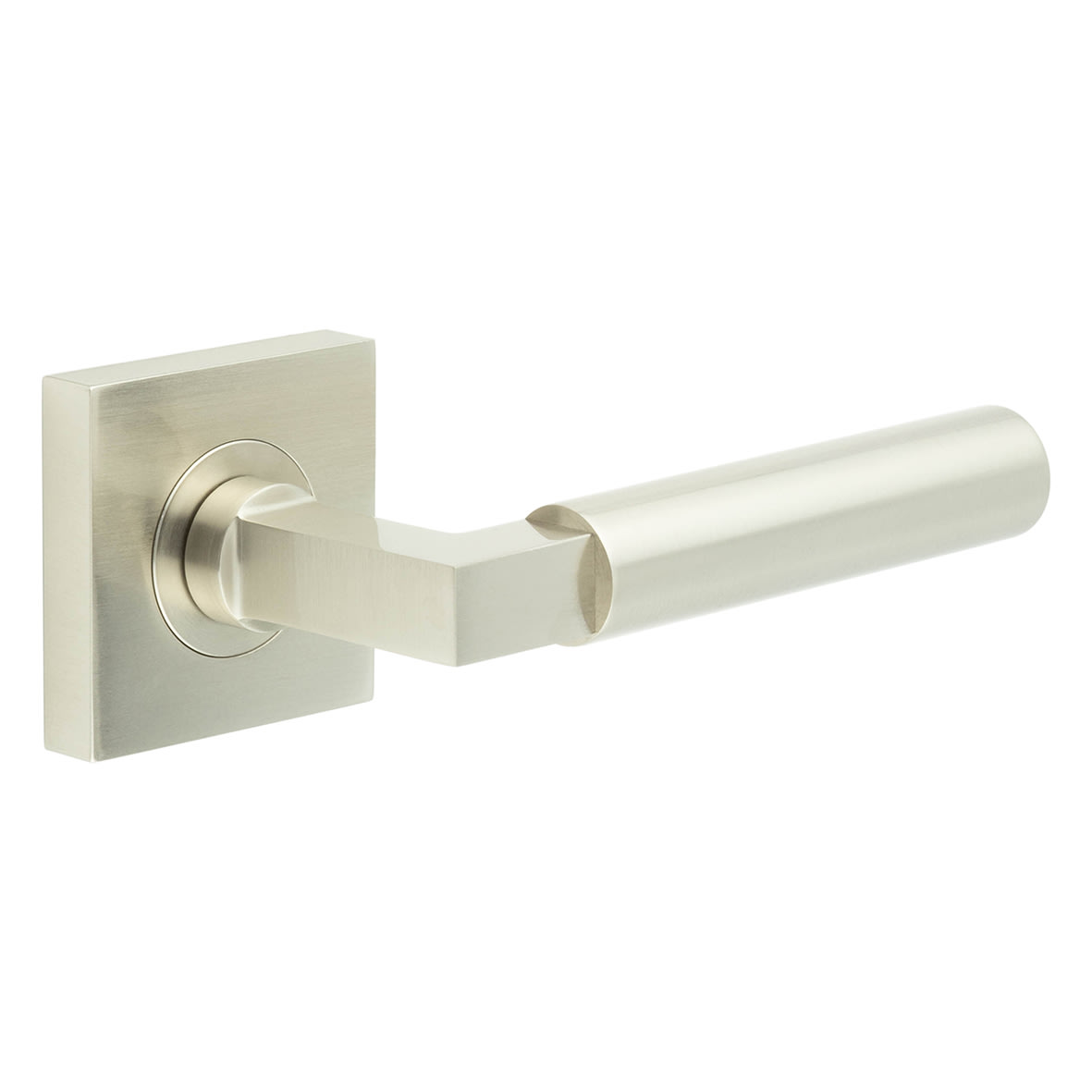 Satin Nickel Fire Rated Door Handles on Square Rose - Westminster Range